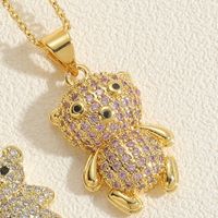 Cute Sweet Little Bear Copper Plating Inlay Zircon 14k Gold Plated Pendant Necklace sku image 2