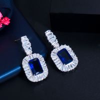 Copper White Gold Plated Rhodium Plated Luxurious Shiny Plating Inlay Square Artificial Gemstones Jewelry Set main image 5