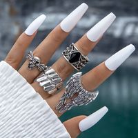 Bohemian Retro Flower Ring 11 Piece Set Hollow Carved Black Gem Joint Ring New Wholesale Nihaojewelry sku image 10