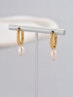 1 Pair Simple Style Classic Style Solid Color Layered Plating Inlay Titanium Steel Artificial Pearls 18k Gold Plated Gold Plated Dangling Earrings main image 6