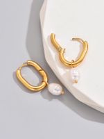 1 Pair Simple Style Classic Style Solid Color Layered Plating Inlay Titanium Steel Artificial Pearls 18k Gold Plated Gold Plated Dangling Earrings main image 3
