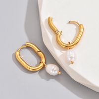 1 Pair Simple Style Classic Style Solid Color Layered Plating Inlay Titanium Steel Artificial Pearls 18k Gold Plated Gold Plated Dangling Earrings main image 5