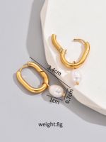 1 Pair Simple Style Classic Style Solid Color Layered Plating Inlay Titanium Steel Artificial Pearls 18k Gold Plated Gold Plated Dangling Earrings main image 2