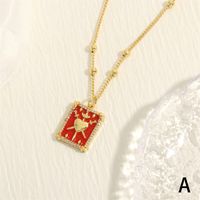 Simple Style Heart Shape Copper Enamel Plating Inlay Zircon 18k Gold Plated Pendant Necklace sku image 1