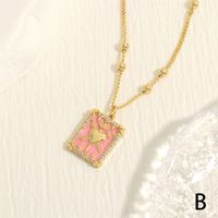 Simple Style Heart Shape Copper Enamel Plating Inlay Zircon 18k Gold Plated Pendant Necklace sku image 2