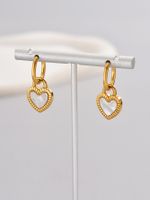 1 Pair Simple Style Classic Style Heart Shape Solid Color Layered Plating Inlay Titanium Steel Resin 18k Gold Plated Gold Plated Dangling Earrings main image 8