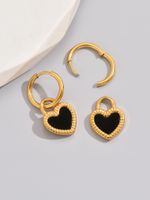 1 Pair Simple Style Classic Style Heart Shape Solid Color Layered Plating Inlay Titanium Steel Resin 18k Gold Plated Gold Plated Dangling Earrings main image 7