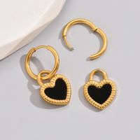 1 Pair Simple Style Classic Style Heart Shape Solid Color Layered Plating Inlay Titanium Steel Resin 18k Gold Plated Gold Plated Dangling Earrings main image 5