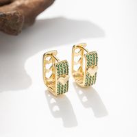 1 Pair Vintage Style Heart Shape Rectangle Plating Inlay Copper Zircon Gold Plated Hoop Earrings main image 8