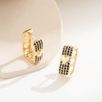 1 Pair Vintage Style Heart Shape Rectangle Plating Inlay Copper Zircon Gold Plated Hoop Earrings main image 6