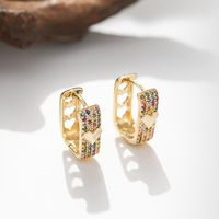 1 Pair Vintage Style Heart Shape Rectangle Plating Inlay Copper Zircon Gold Plated Hoop Earrings main image 5