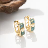 1 Pair Vintage Style Heart Shape Rectangle Plating Inlay Copper Zircon Gold Plated Hoop Earrings main image 4