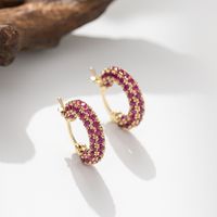 1 Paire Style Classique Cercle Placage Incruster Le Cuivre Zircon Plaqué Or Des Boucles D'oreilles main image 4