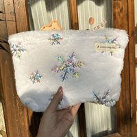 Cute Christmas Tree Solid Color Plush Square Makeup Bags main image 5