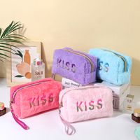 Casual Cute Letter Solid Color Flannel Storage Bag Makeup Bags main image 1