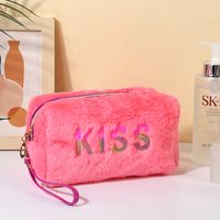 Casual Cute Letter Solid Color Flannel Storage Bag Makeup Bags sku image 1