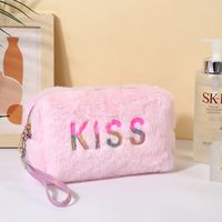 Casual Cute Letter Solid Color Flannel Storage Bag Makeup Bags sku image 2