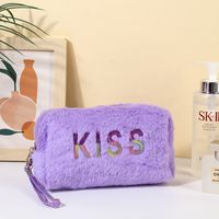 Casual Cute Letter Solid Color Flannel Storage Bag Makeup Bags sku image 4
