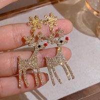 1 Paire Style Simple Lapin Cerf Placage Incruster Strass Strass Plaqué Or 14k Boucles D'oreilles main image 2