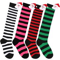 Kid's Cartoon Style Santa Claus Stripe Spandex Polyester Over The Knee Socks A Pair main image 2