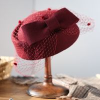 Women's Elegant Retro Solid Color Net Yarn Bowknot Eaveless Fascinator Hats Beret Hat sku image 4