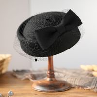 Women's Elegant Retro Solid Color Net Yarn Bowknot Eaveless Fascinator Hats Beret Hat sku image 1