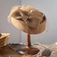 Women's Elegant Retro Solid Color Net Yarn Bowknot Eaveless Fascinator Hats Beret Hat sku image 2