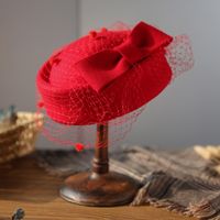 Women's Elegant Retro Solid Color Net Yarn Bowknot Eaveless Fascinator Hats Beret Hat sku image 3