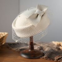 Women's Elegant Retro Solid Color Net Yarn Bowknot Eaveless Fascinator Hats Beret Hat sku image 5