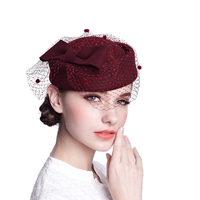 Women's Elegant Retro Solid Color Net Yarn Bowknot Eaveless Fascinator Hats Beret Hat main image 3