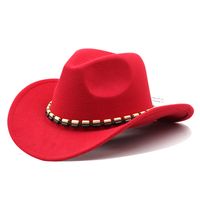 Unisexo Retro Estilo Vaquero Estilo Clásico Color Sólido Cadena Grandes Aleros Sombrero De Fieltro main image 5