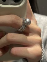 Elegant Basic Geometrisch Sterling Silber Inlay Perle Offener Ring sku image 2