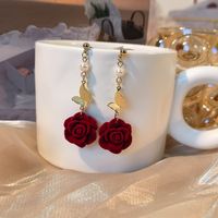 1 Pair Elegant Retro Rose Butterfly Alloy Drop Earrings main image 5