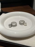 Elegant Basic Geometric Sterling Silver Inlay Pearl Open Rings main image 1
