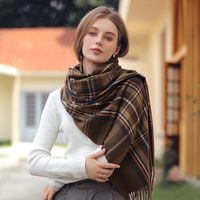 Frau Elegant Dame Plaid Kaschmirimitat Schal main image 3