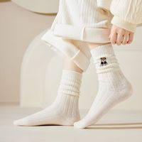 Women's Cute Simple Style Bear Solid Color Polyacrylonitrile Fiber Embroidery Crew Socks A Pair main image 3