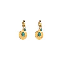 1 Pair Elegant Lady Round Moon Maple Leaf Inlay Carving 316 Stainless Steel  Turquoise Pearl Zircon 14K Gold Plated Drop Earrings main image 7