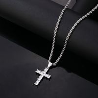 Simple Style Cross 304 Stainless Steel Copper Plating Inlay Zircon K Gold Plated Rhodium Plated Women's Necklace Pendant main image 5