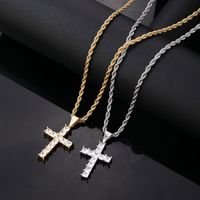 Simple Style Cross 304 Stainless Steel Copper Plating Inlay Zircon K Gold Plated Rhodium Plated Women's Necklace Pendant main image 1