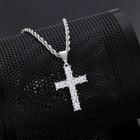 Simple Style Cross 304 Stainless Steel Copper Plating Inlay Zircon K Gold Plated Rhodium Plated Women's Necklace Pendant main image 2