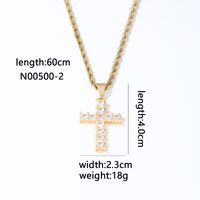 Simple Style Cross 304 Stainless Steel Copper Plating Inlay Zircon K Gold Plated Rhodium Plated Women's Necklace Pendant sku image 1