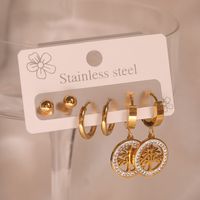 1 Set Retro Simple Style Tree Plating Inlay 304 Stainless Steel Zircon 18K Gold Plated Drop Earrings sku image 1