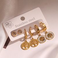 1 Set Retro Simple Style Tree Plating Inlay 304 Stainless Steel Zircon 18K Gold Plated Drop Earrings main image 4