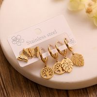 1 Set Retro Simple Style Tree Plating Inlay 304 Stainless Steel Zircon 18K Gold Plated Drop Earrings main image 2