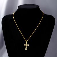 Elegant Streetwear Cross Stainless Steel Copper 18k Gold Plated Zircon Pendant Necklace In Bulk main image 9