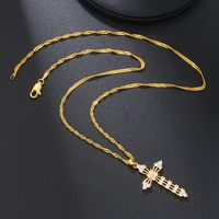 Elegant Streetwear Cross Stainless Steel Copper 18k Gold Plated Zircon Pendant Necklace In Bulk sku image 3
