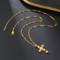 Elegant Streetwear Cross Stainless Steel Copper 18k Gold Plated Zircon Pendant Necklace In Bulk sku image 1
