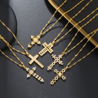 Elegant Streetwear Cross Stainless Steel Copper 18k Gold Plated Zircon Pendant Necklace In Bulk main image 1