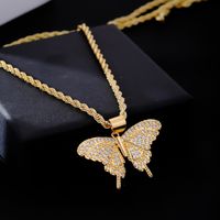 Wholesale Classic Style Streetwear Butterfly 304 Stainless Steel Copper Plating Inlay K Gold Plated Rhinestones Pendant Necklace main image 1