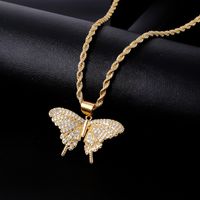 Wholesale Classic Style Streetwear Butterfly 304 Stainless Steel Copper Plating Inlay K Gold Plated Rhinestones Pendant Necklace main image 4